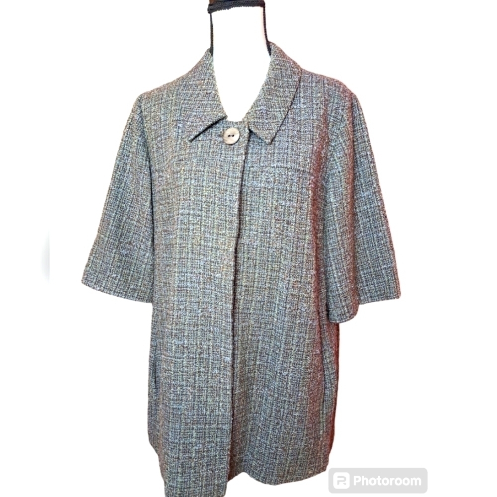 J. Jill large tweed swing style jacket lined pockets collared career business